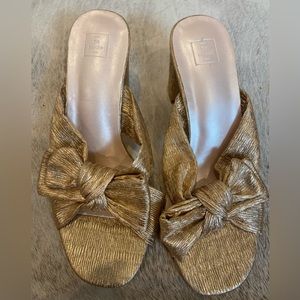 Metallic Bow Heeled Sandals